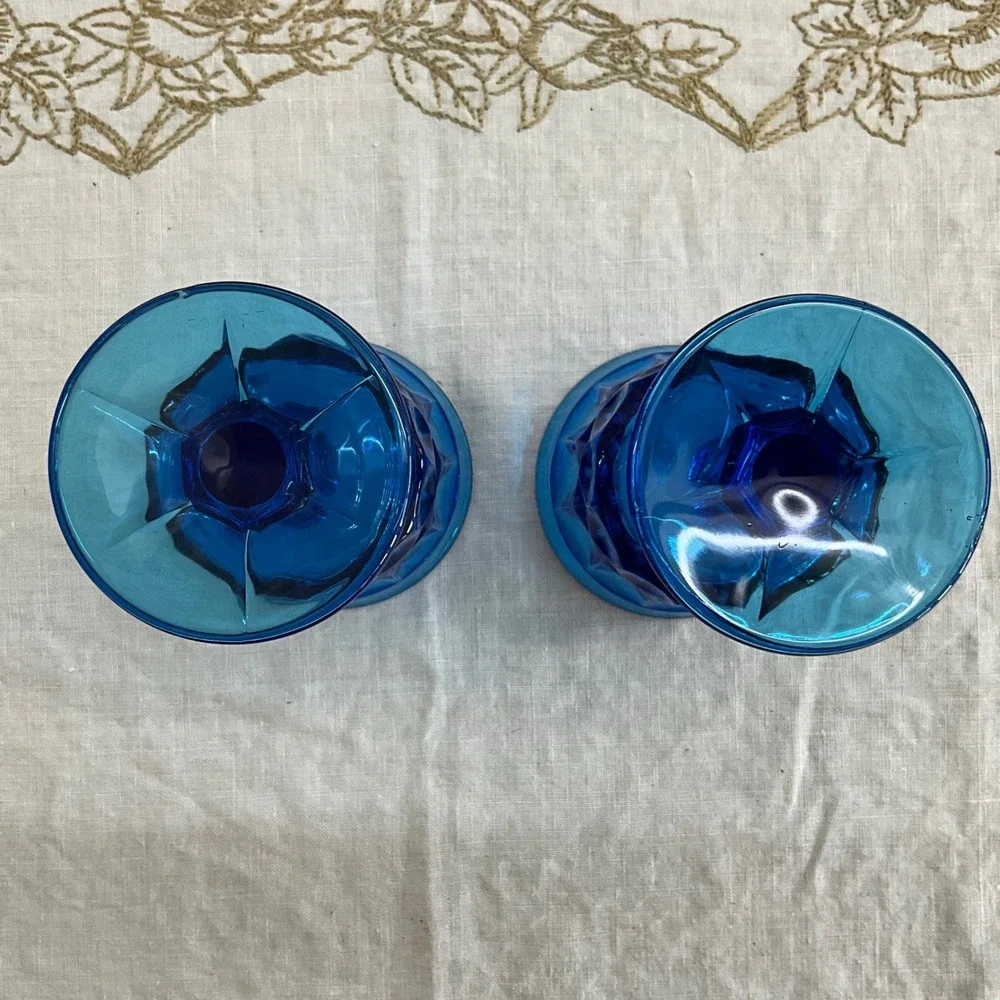 Vintage Set of 2 Noritake Perspective Cobalt Blue Water Goblets Wine Footed